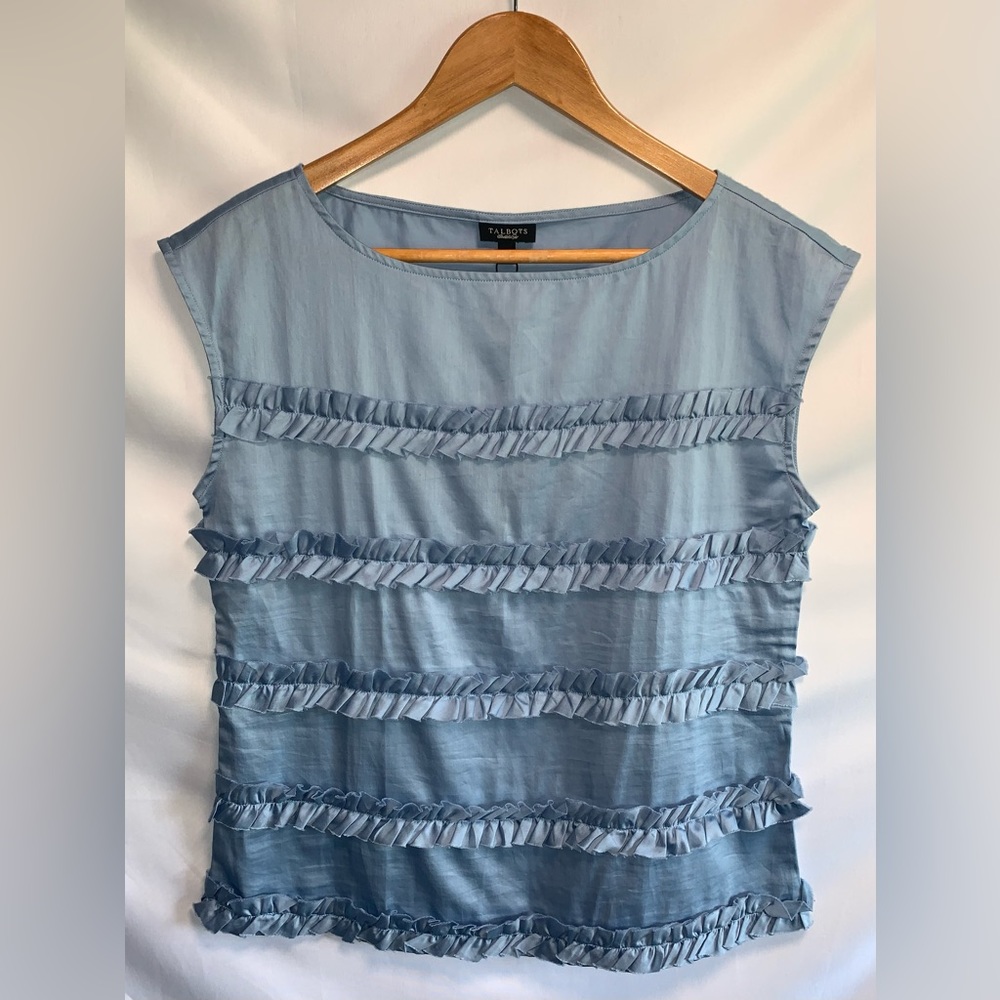 NWT Talbots Women’s Blue Ruffle Tiered Sleeveless Shirt Size 6